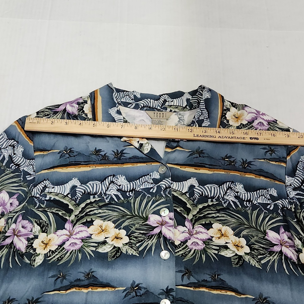 Hawaiian Safari Short Sleeve Shirt Vacation Casual Beaded Zebras Palm Trees VTG - Picture 5 of 11